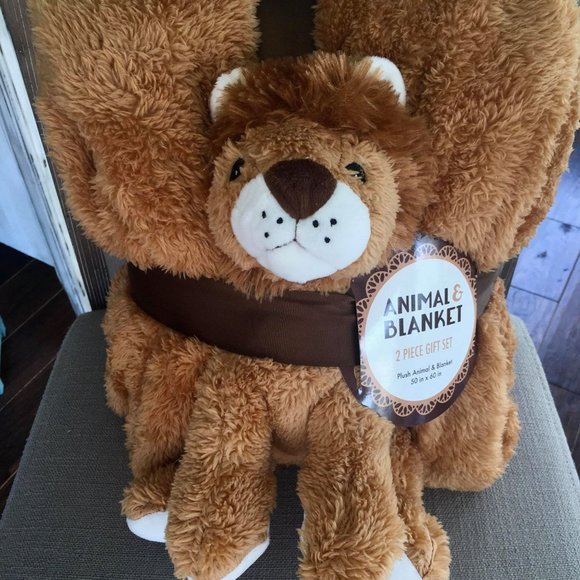 silver one sherpa plush stuffed animal and throw blanket